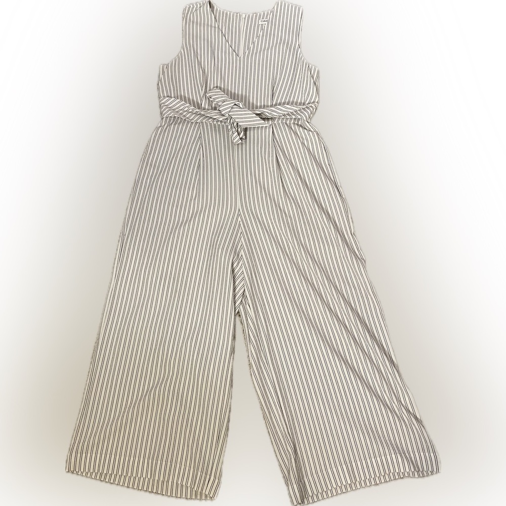 Calvin Klein Striped V Neck Crepe Cropped Jumpsuit Size 10